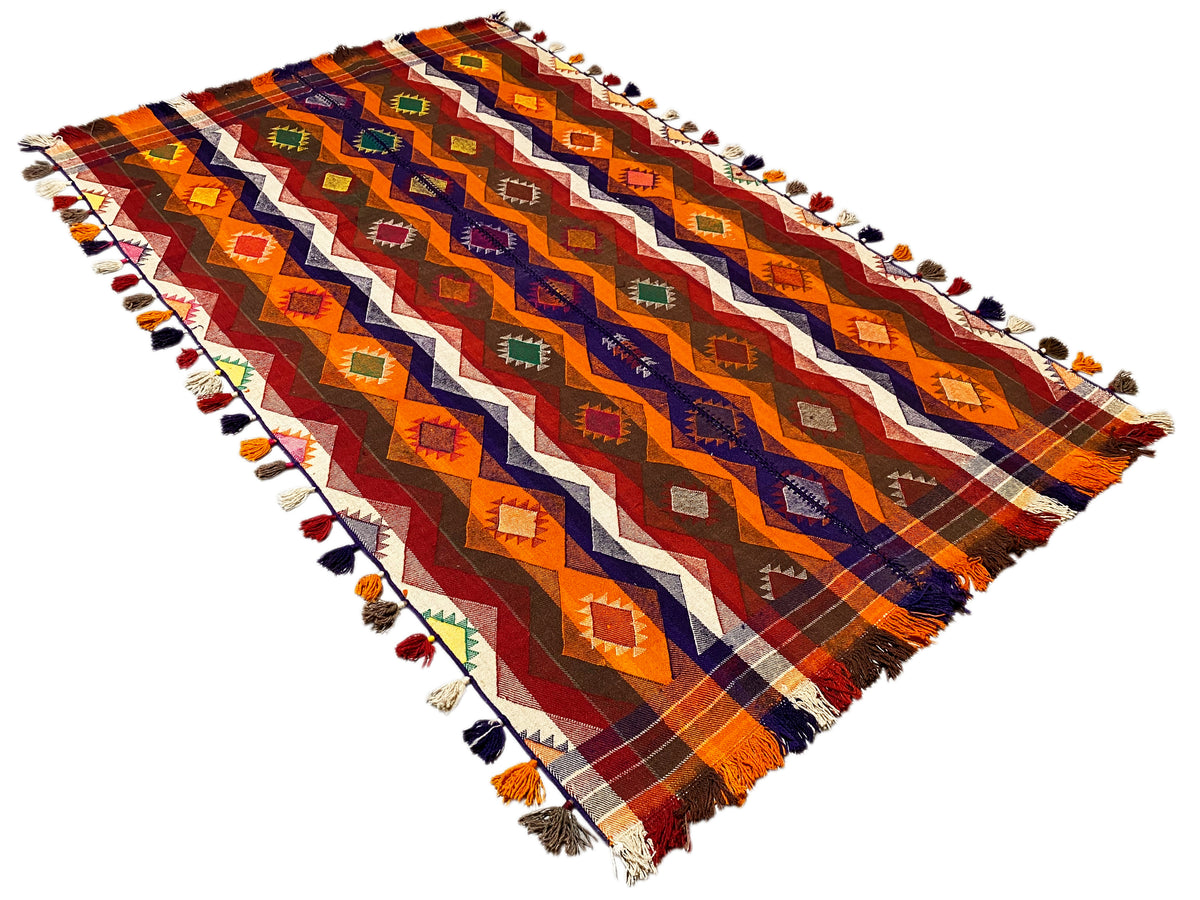 Alfombra bereber 237x150 cm diagonal, rombos a rayas y zigzag en tonos cálidos