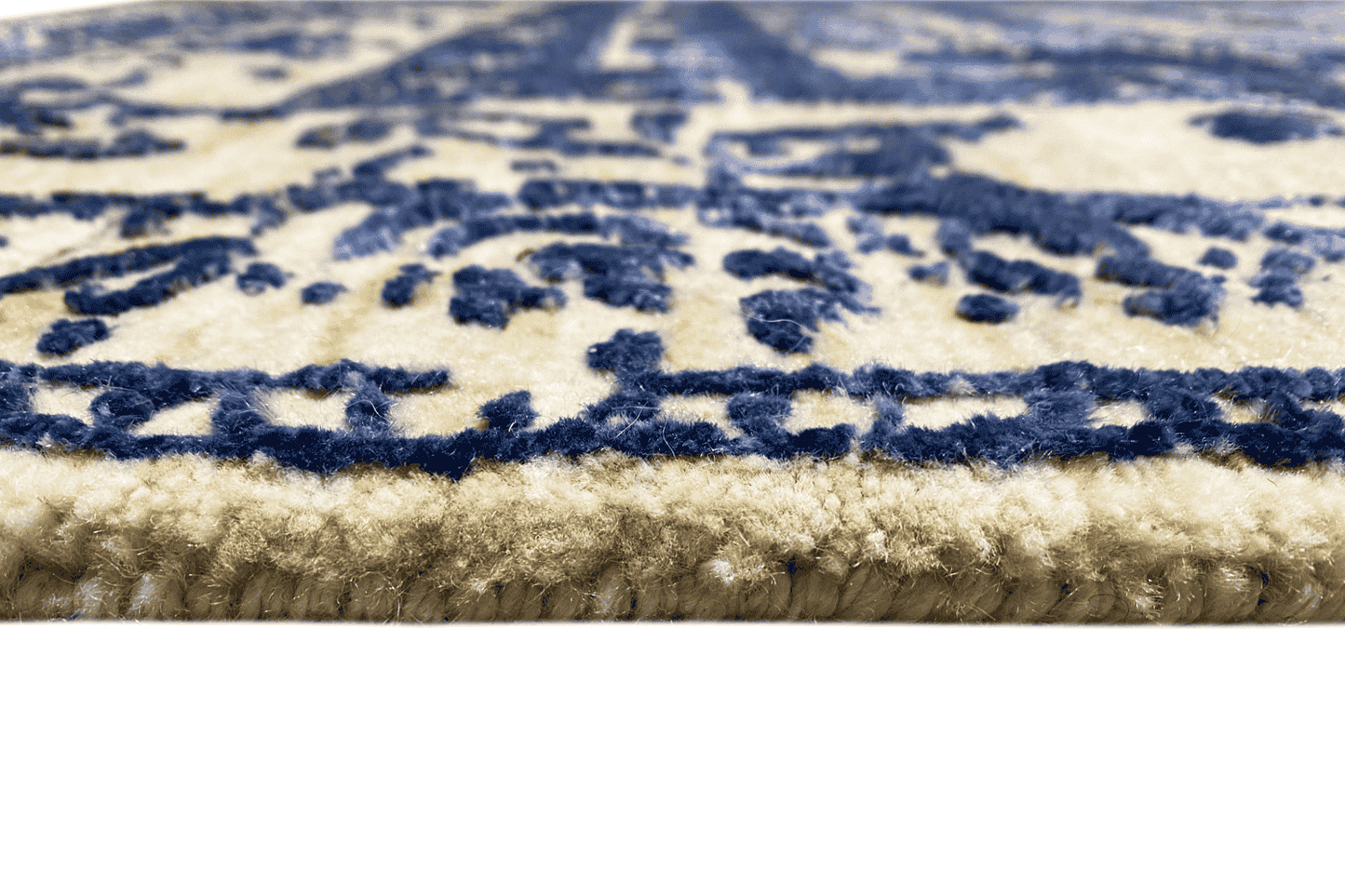 Moderner Beiger und Blauer Designer Teppich - Handgefertigt aus Wolle/Viskose, 235x171 cm (8x5.6 ft) - German Carpet Shop