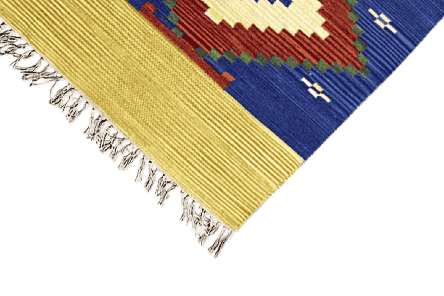 Handgewebter Wollen Kelim Dhurrie Läufer - 250x80cm (8.2x2.6ft) - Geometrisches Indisches Design - German Carpet Shop