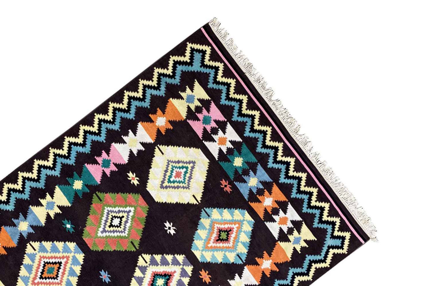 Handgewebter Wollen Kelim Dhurrie Teppich - 240x170cm (8x6ft) - Intrikates Tribal-Muster - German Carpet Shop