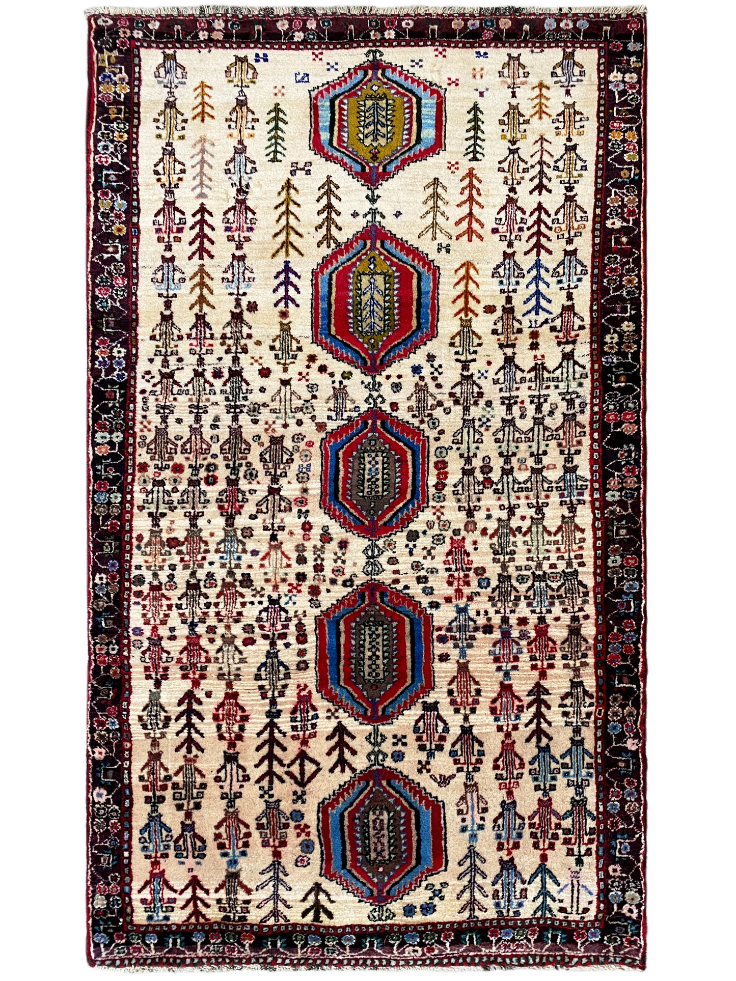 Wohnzimmer Handgeknüpfter Baluch Wollteppich creme Muster