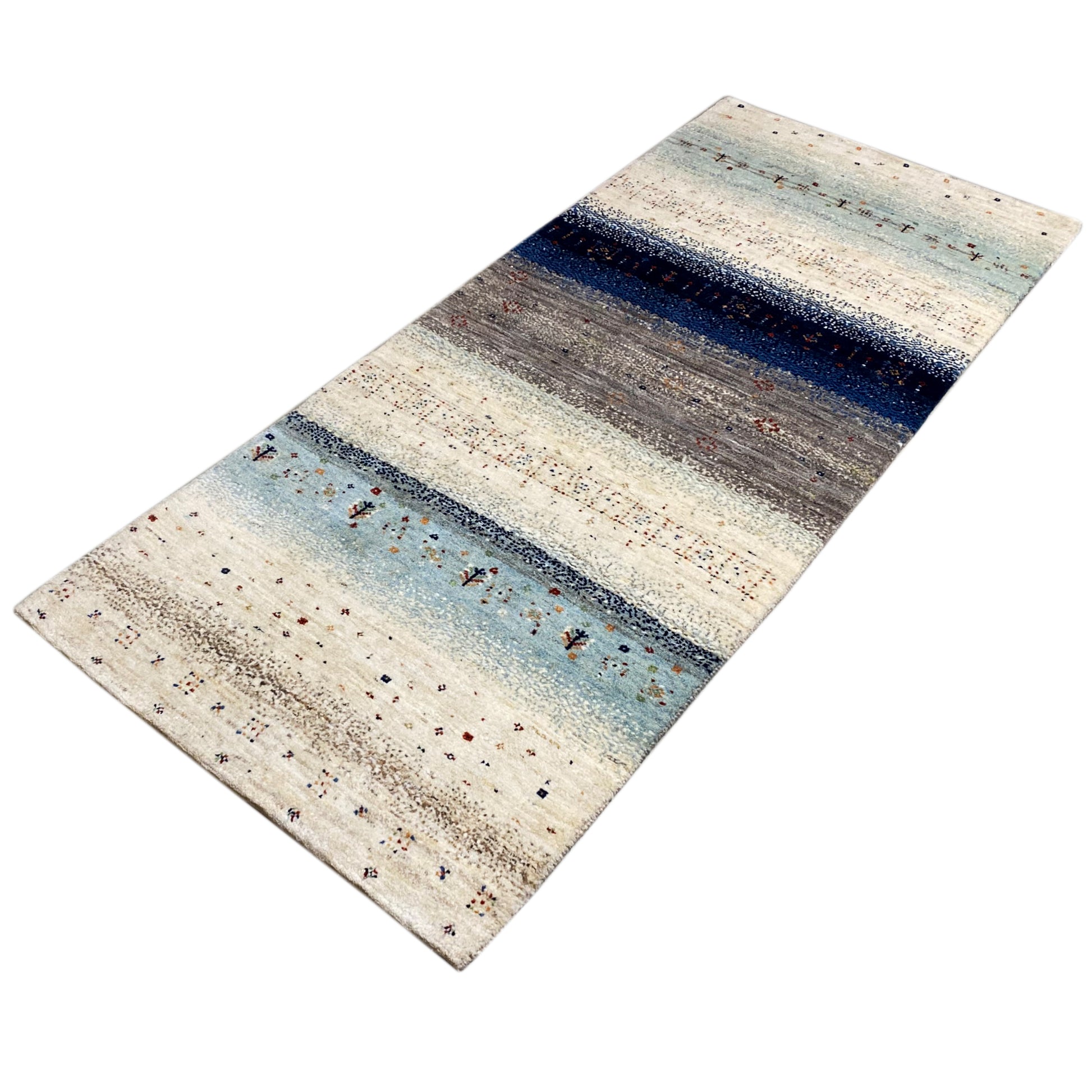 Blauer Gabbeh Teppich Läufer 197x81 cm - German Carpet Shop