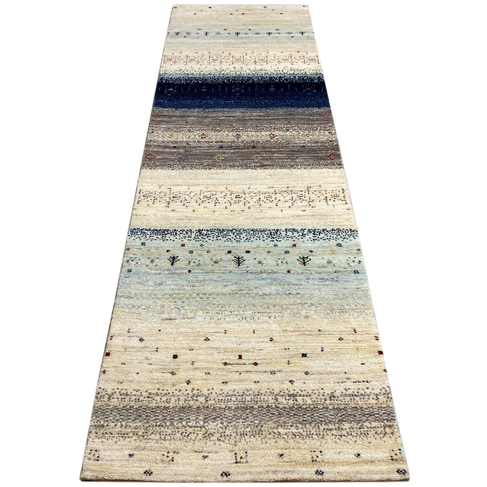 Blauer Gabbeh Teppich Läufer 300x84 cm - German Carpet Shop