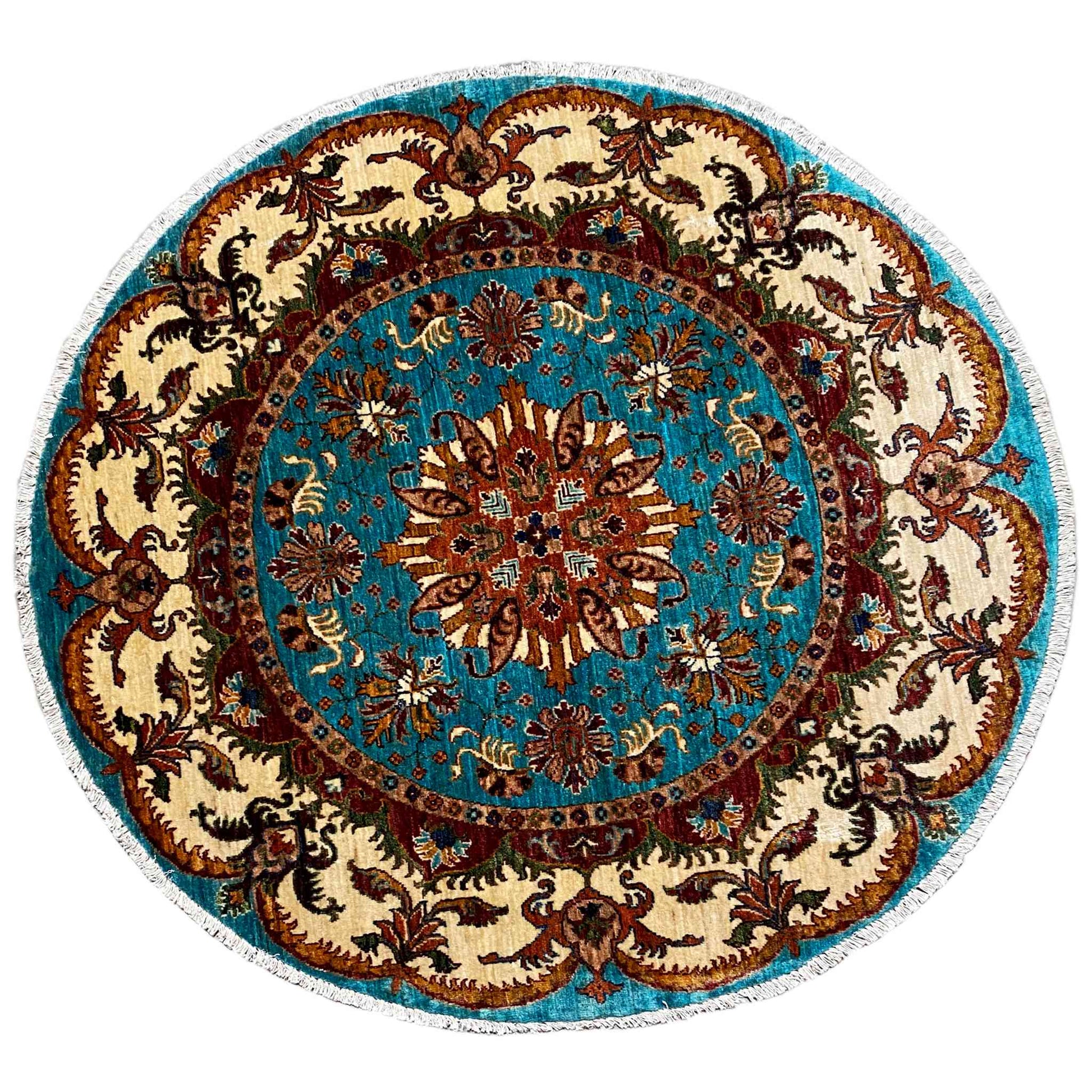 Türkiser Runder Kazak Teppich, 143x142 cm - German Carpet Shop
