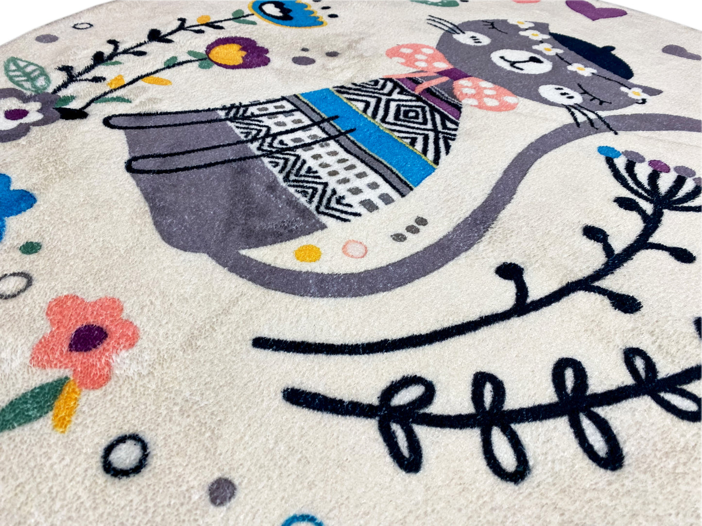 Alfombra infantil redonda Gato, blanco, 100 cm
