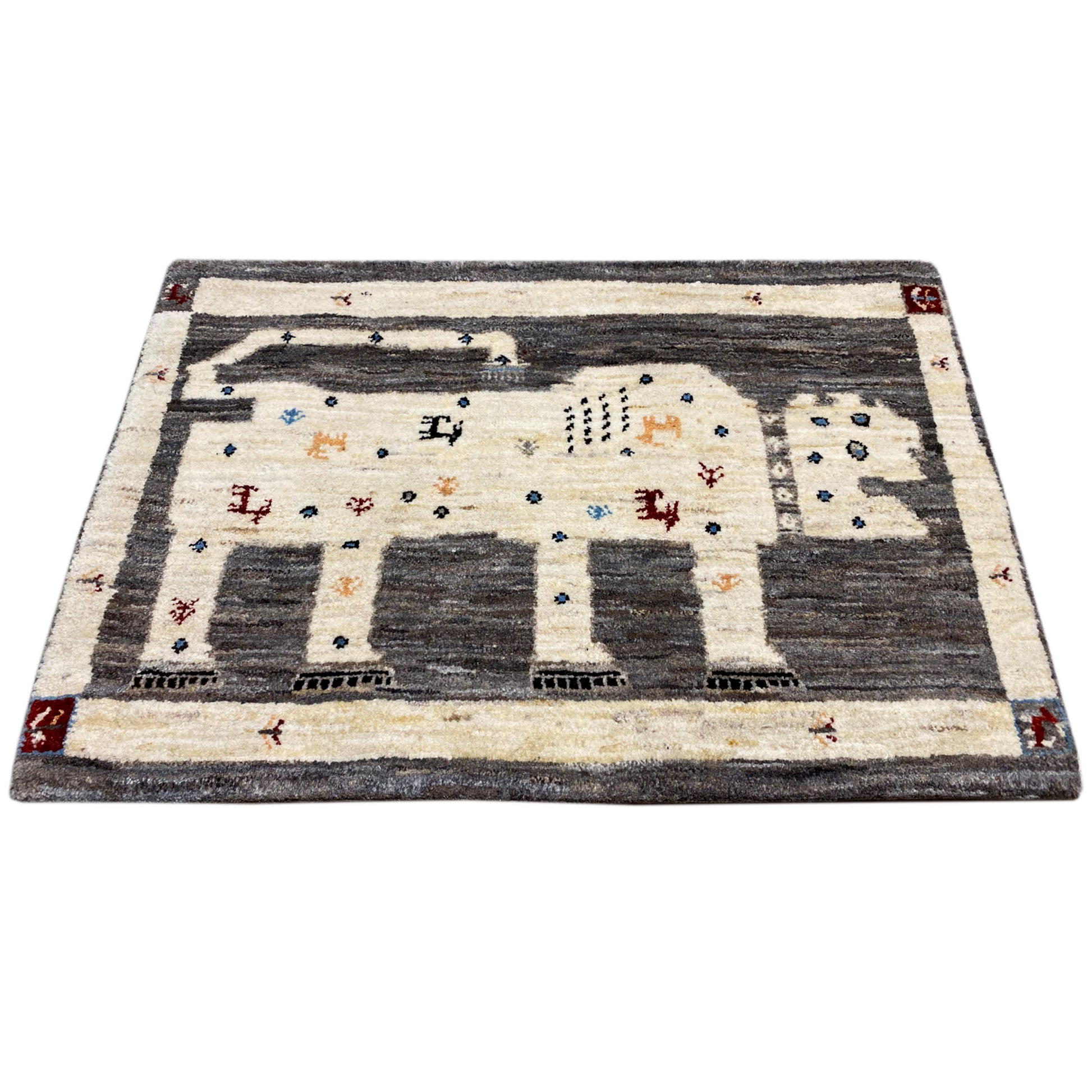 Grauer Löwen Gabbeh Teppich 89x60 cm - German Carpet Shop