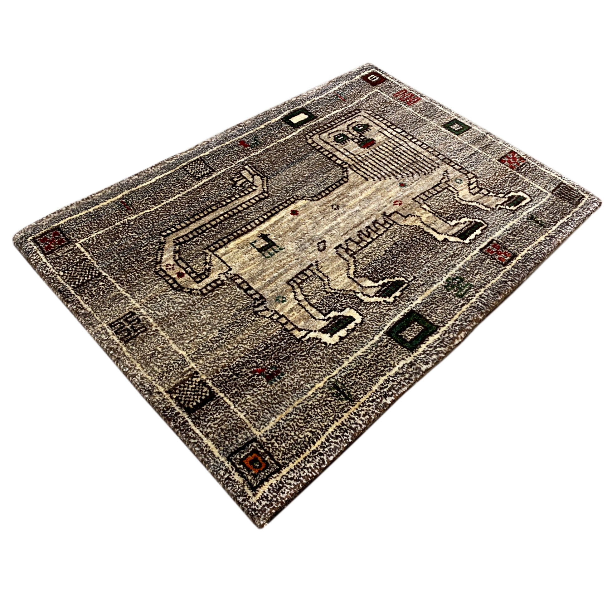 Grauer Löwen Gabbeh Teppich 94x64 cm - German Carpet Shop