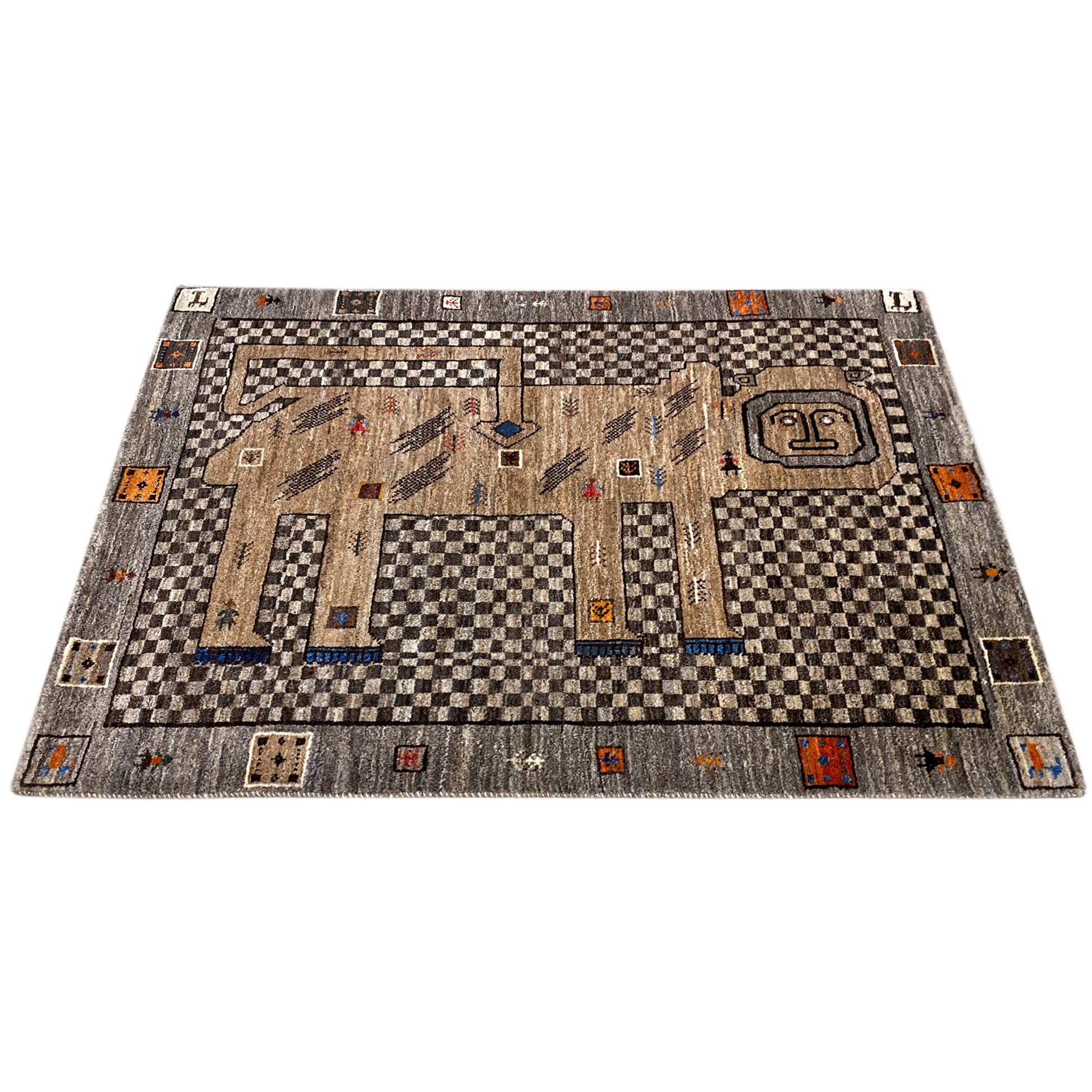 Beiger Gabbeh Teppich Löwe 160x87 cm - German Carpet Shop