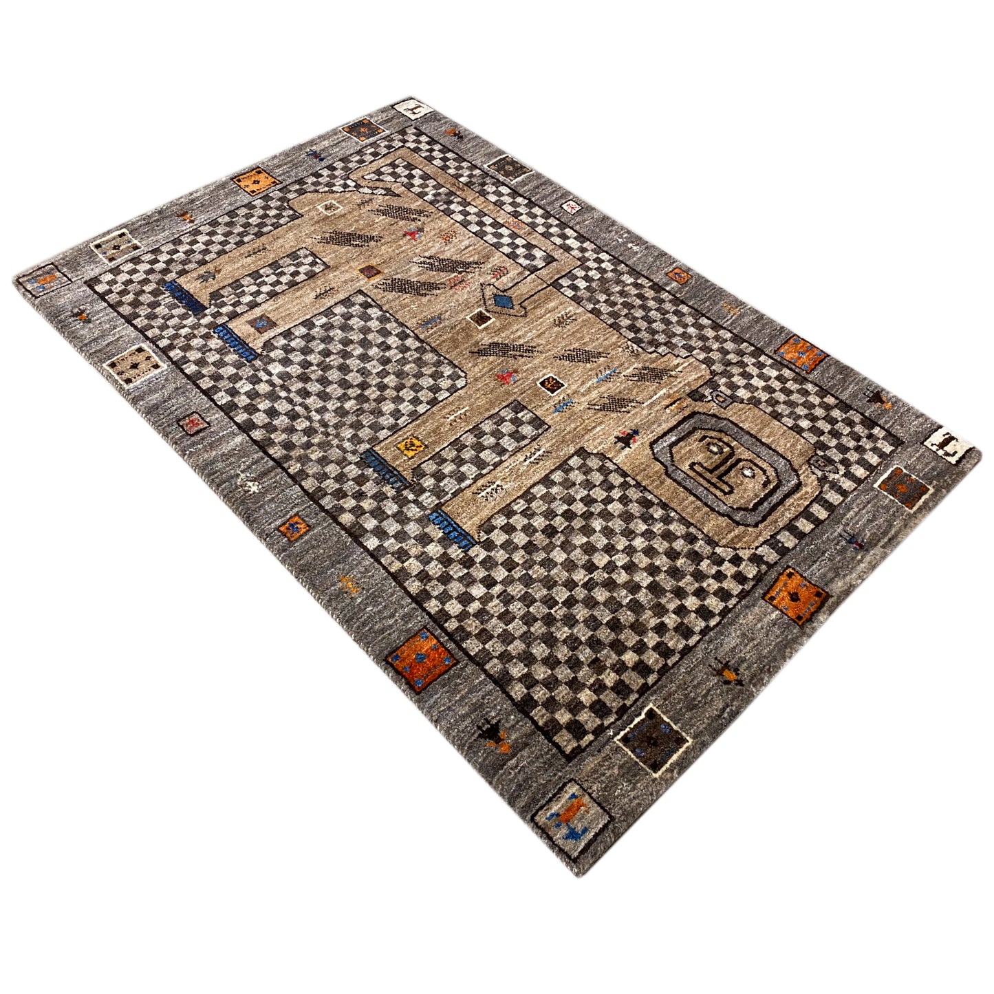 Beiger Gabbeh Teppich Löwe 160x87 cm - German Carpet Shop