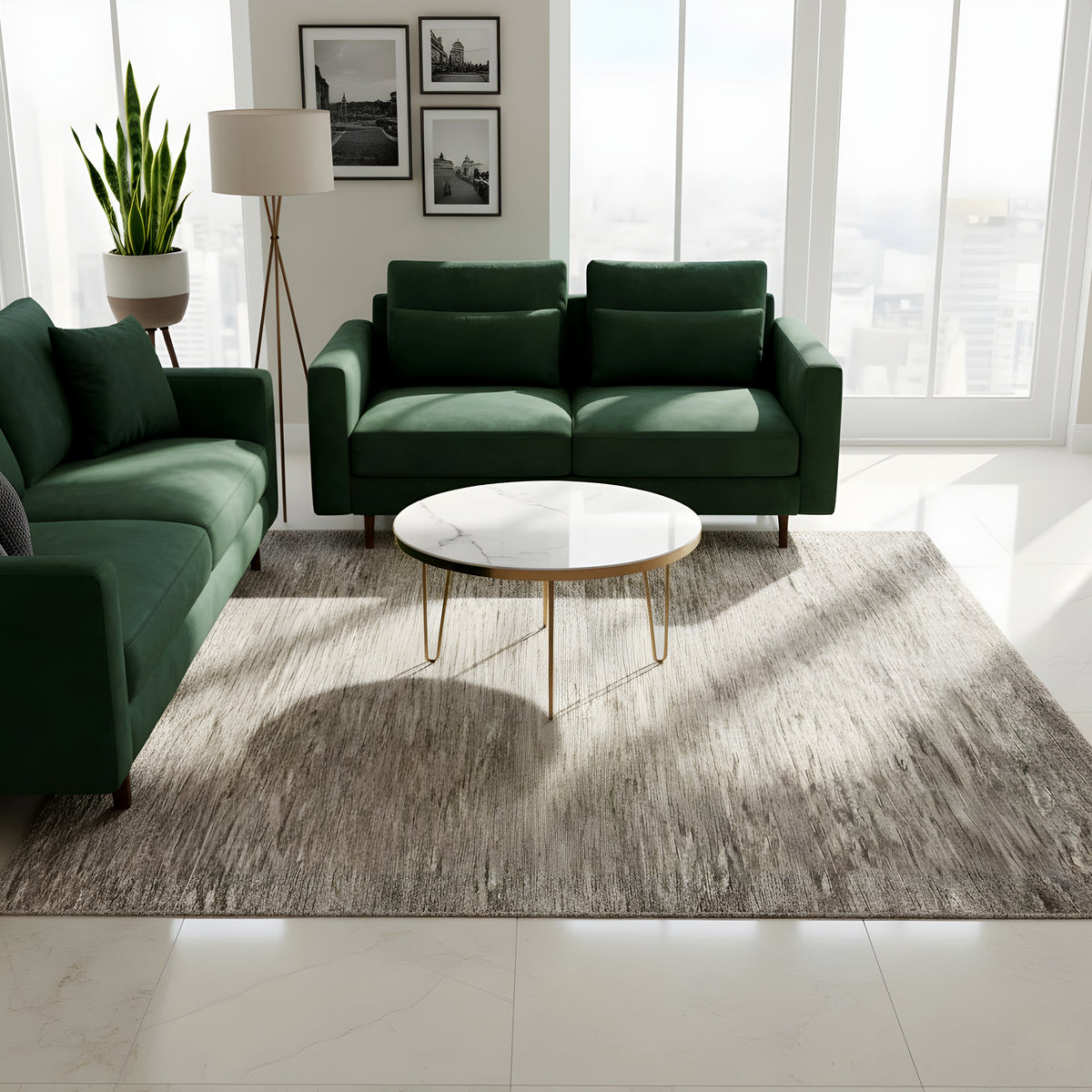Alfombra Gabbeh para sala de estar, rectangular, con textura jaspeada beige grisácea y pelo corto