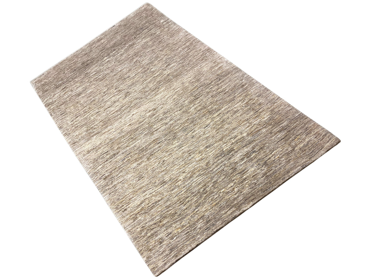 Alfombra Gabbeh 290x194, rectangular, con un patrón jaspeado beige-gris y pelo corto