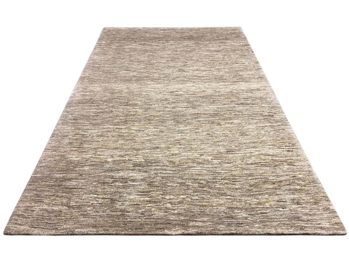 Alfombra Gabbeh 290x194, vista trapezoidal/triangular, aspecto jaspeado beige-gris, pelo corto