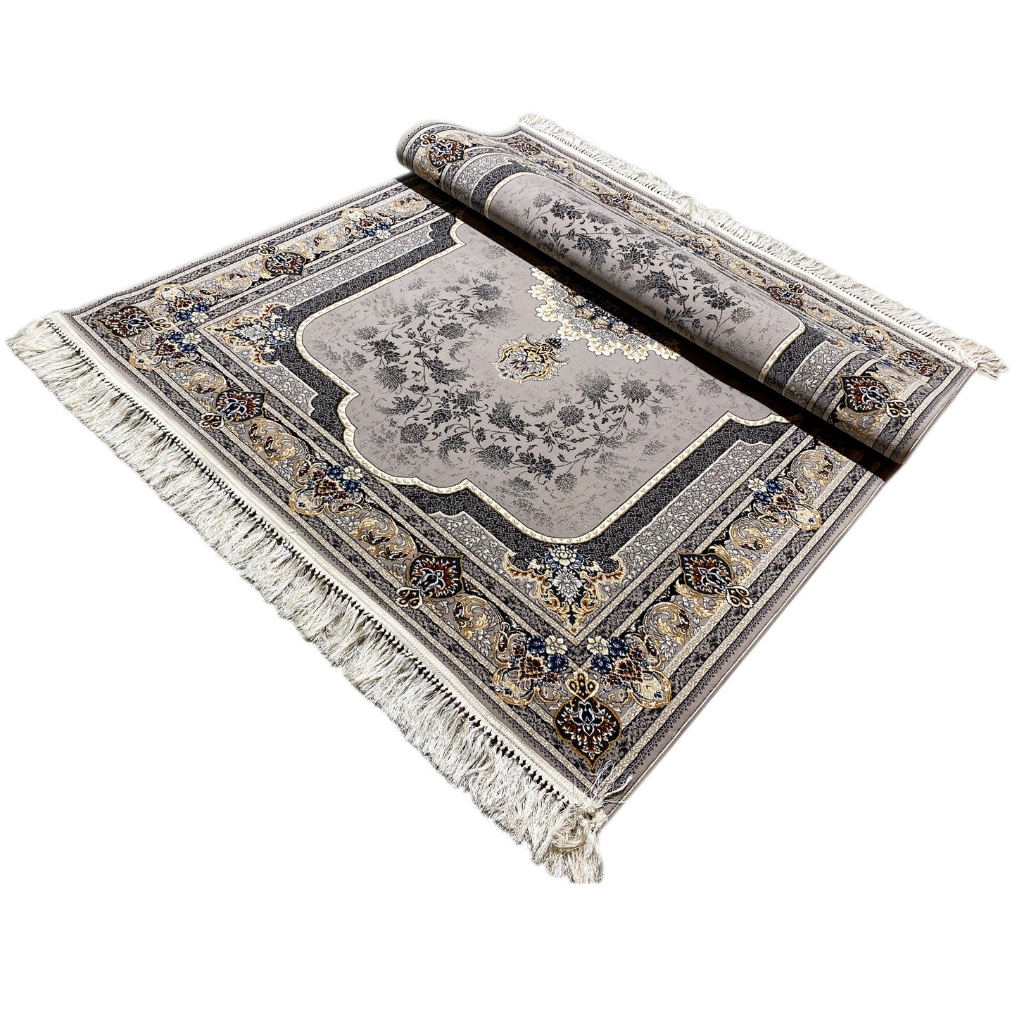 Pflegeleichter Teppich Polypropylen Medaillon Grau Creme 160x230