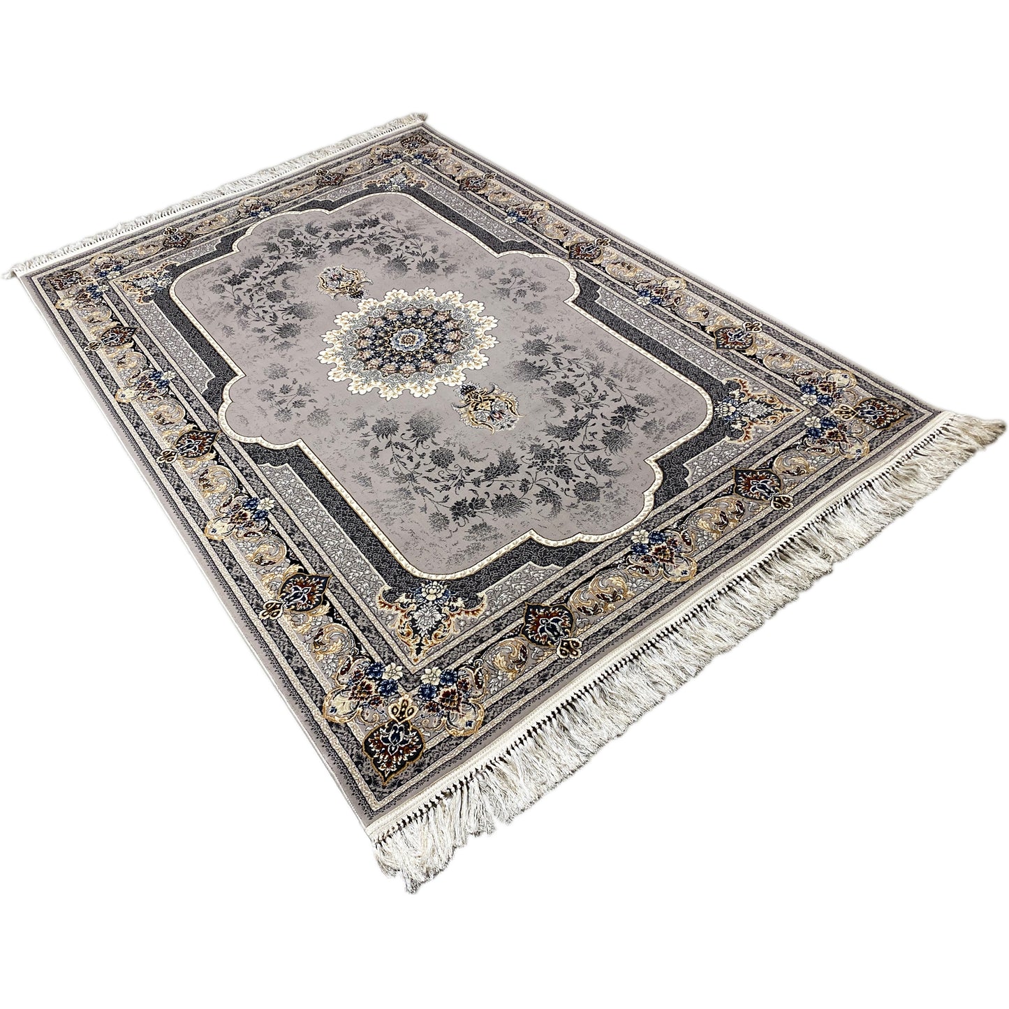 Floraler Teppich Medaillon Grau Beige 160x230 modern eingerichtet