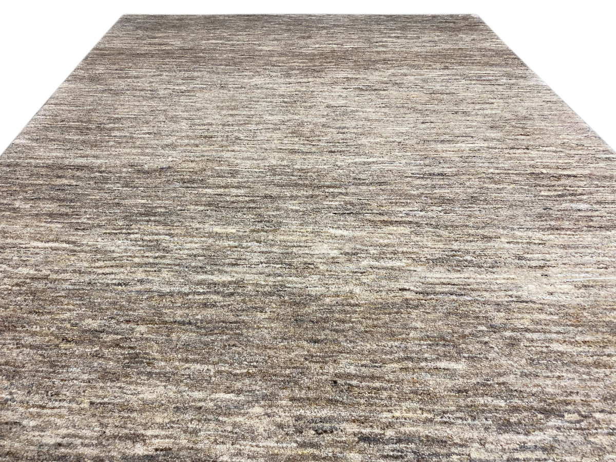 Vista detallada del tejido: alfombra Gabbeh con mezcla de gris y beige en toda la superficie