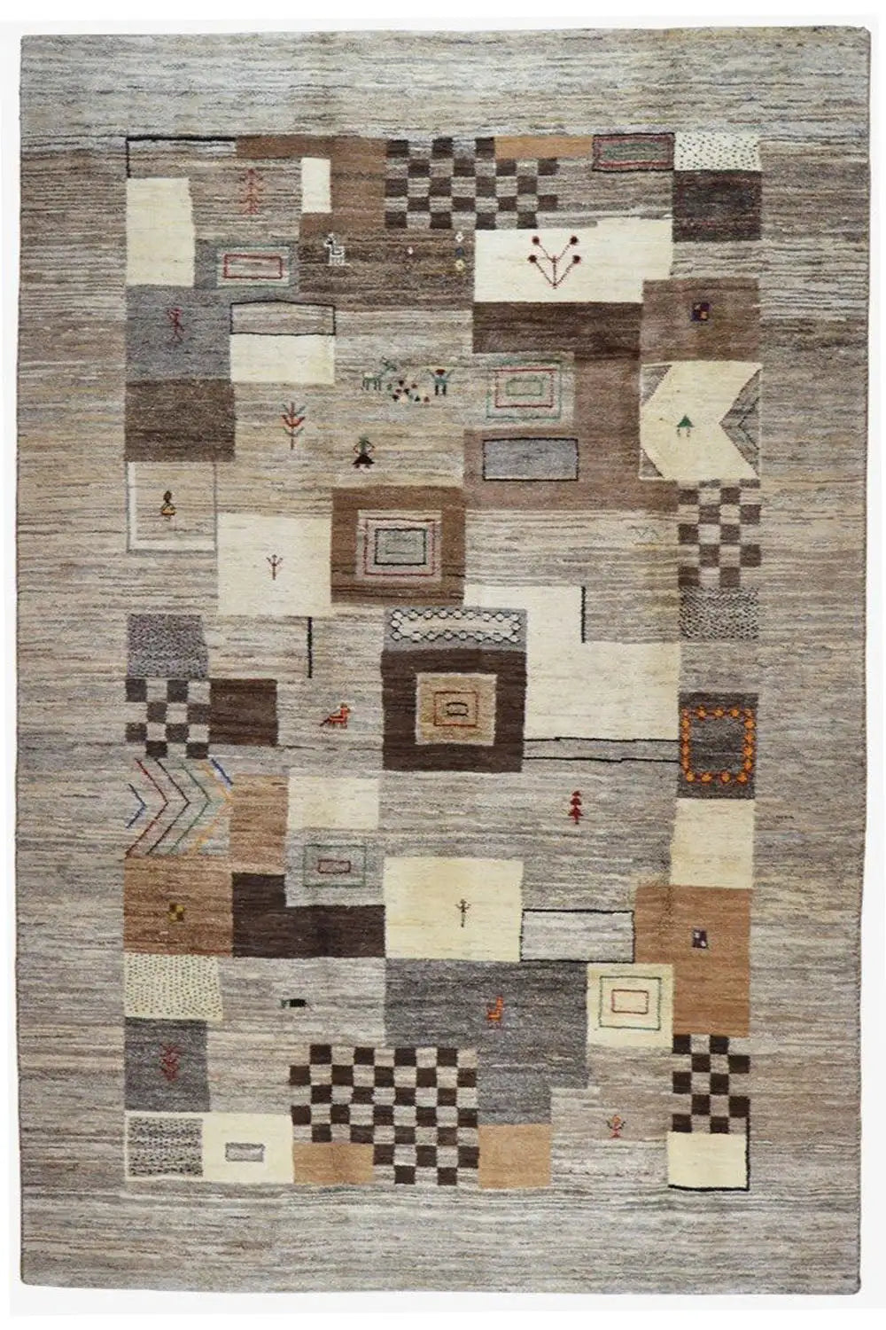 Alfombra de 297x197 cm con patchwork cuadrado en beige, gris y marrón