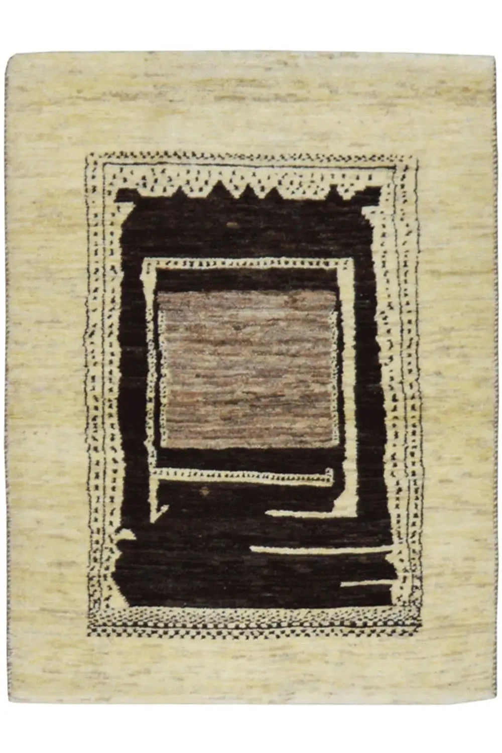 Alfombra Gabbeh de 109x81 cm con medallón en beige y marrón oscuro
