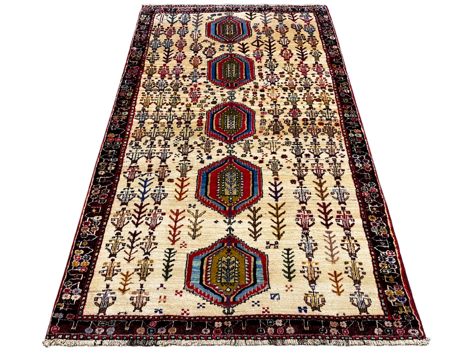 Esszimmer Boho handgeknüpfter Baluch Teppich creme Muster