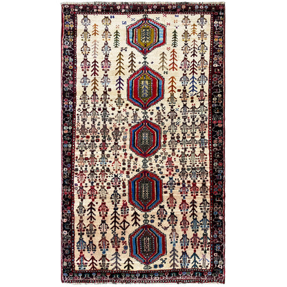 Wohnzimmer Boho Baluch Teppich handgeknüpft creme geometrisches Muster