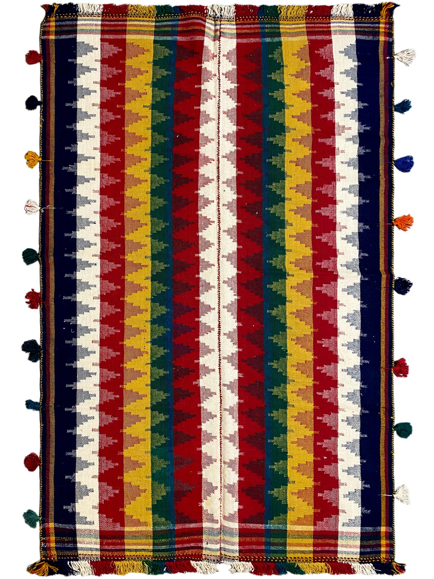 Schlafzimmer lebendiger Jajim Wollteppich im farbenfrohen Boho-Stil