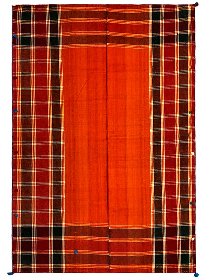 Schlafzimmer orangefarbener Jajim Wollteppich im klassischen karierten Stil