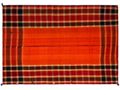 Salon handgewebter Jajim Teppich in warmem Orange mit Karo-Design