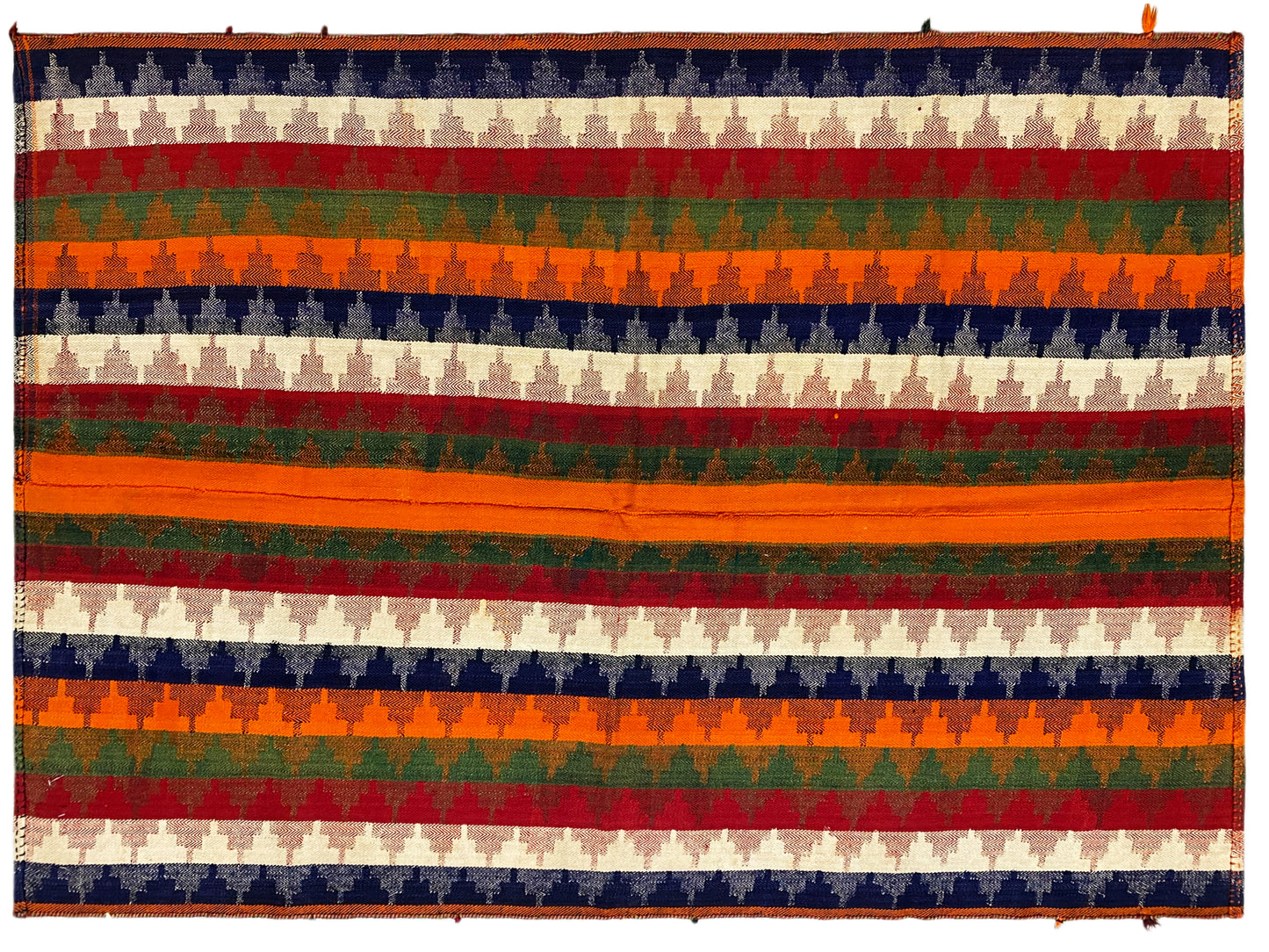 Salon handgewebter Jajim Teppich bunt mit klaren Streifen und geometrischen Formen