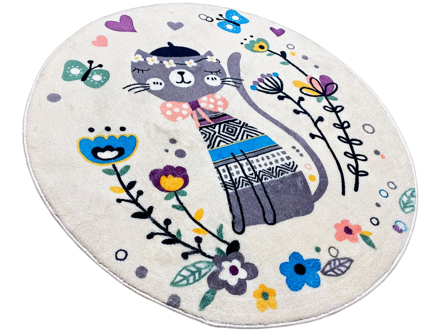 Alfombra infantil redonda Gato, blanco, 100 cm