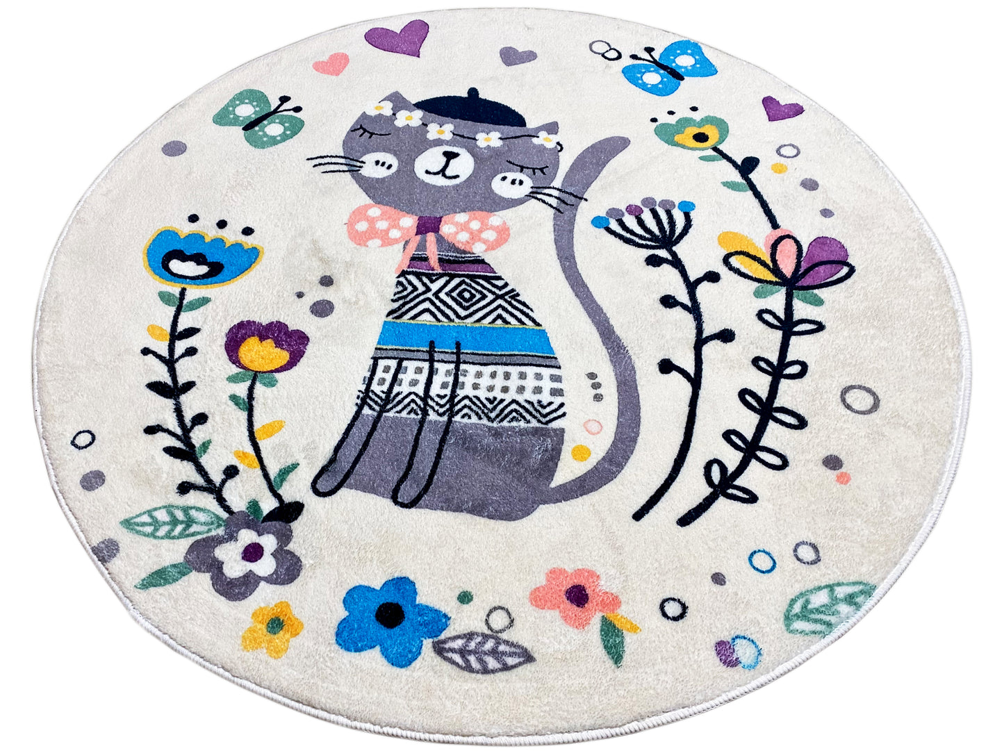 Alfombra infantil redonda Gato, blanco, 100 cm