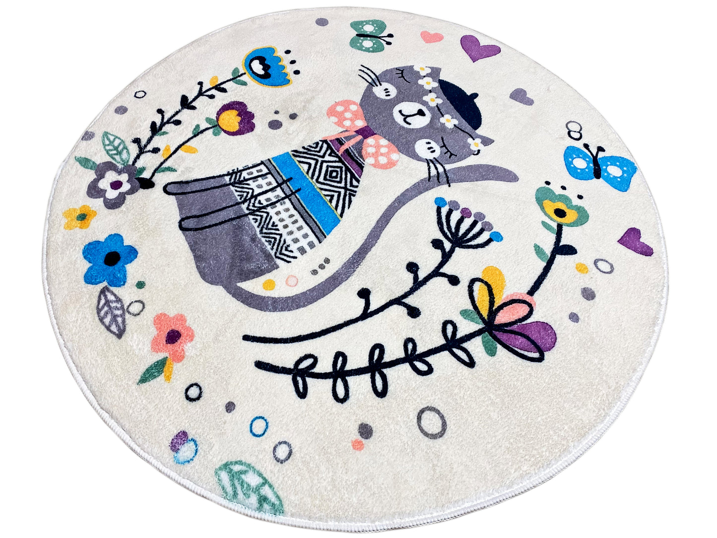 Alfombra infantil redonda Gato, blanco, 100 cm