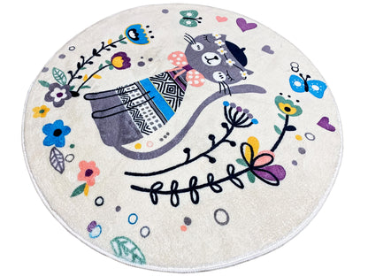 Alfombra infantil redonda Gato, blanco, 100 cm