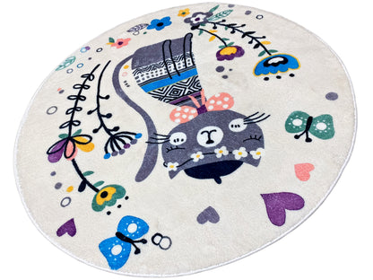 Alfombra infantil redonda Gato, blanco, 100 cm
