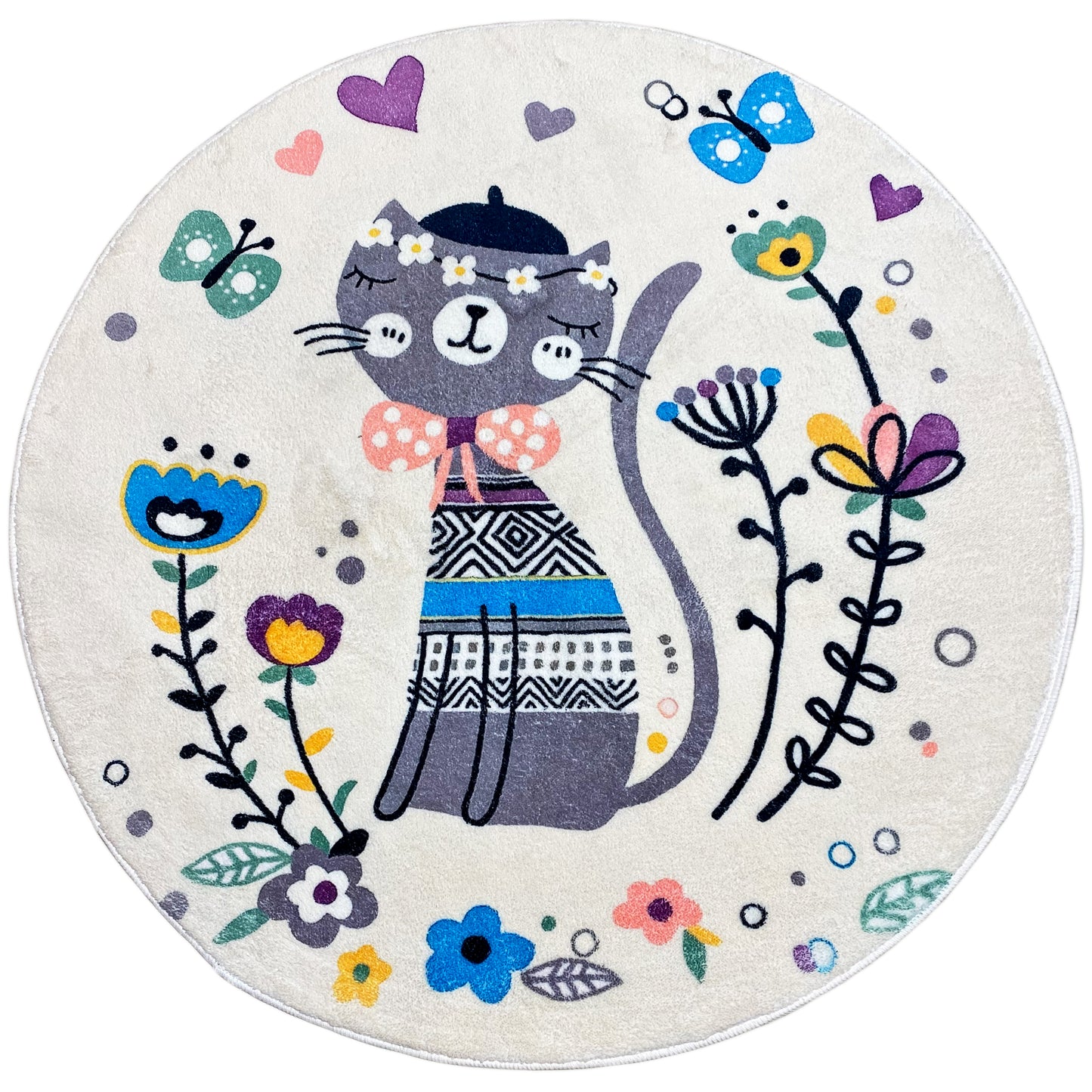 Alfombra infantil redonda Gato, blanco, 100 cm