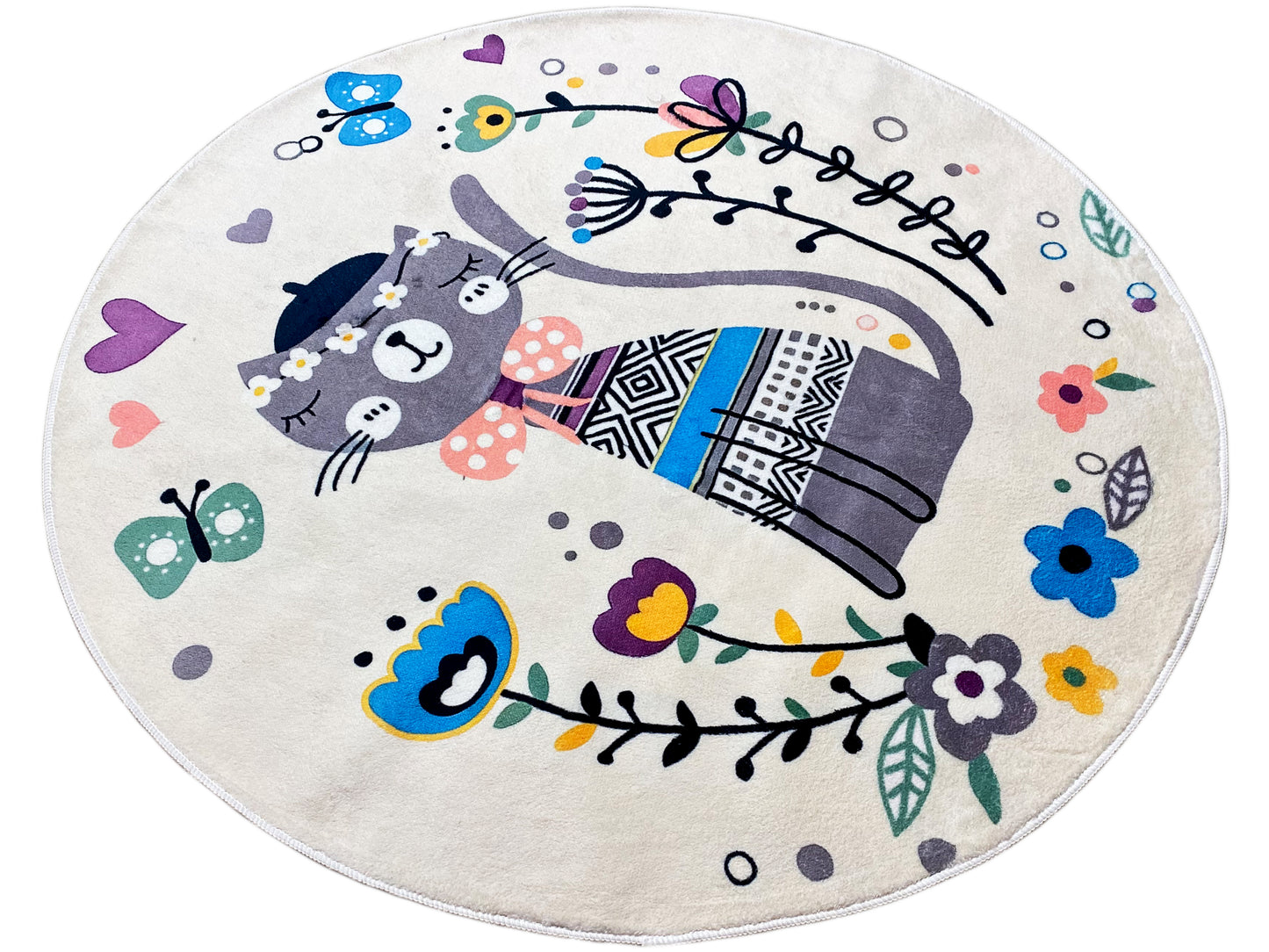 Alfombra infantil redonda Gato, blanco, 120 cm