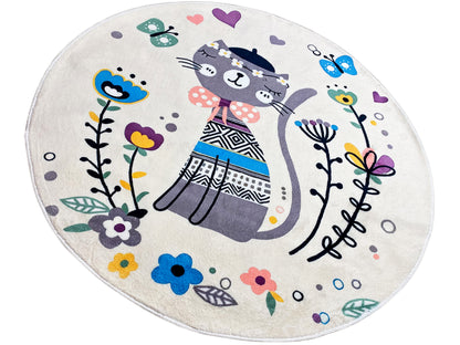 Alfombra infantil redonda Gato, blanco, 120 cm