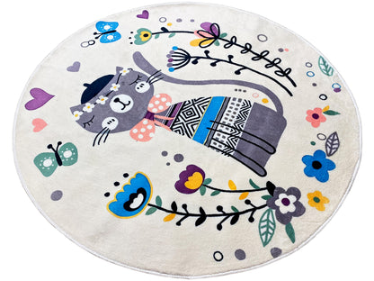 Alfombra infantil redonda Gato, blanco, 160 cm