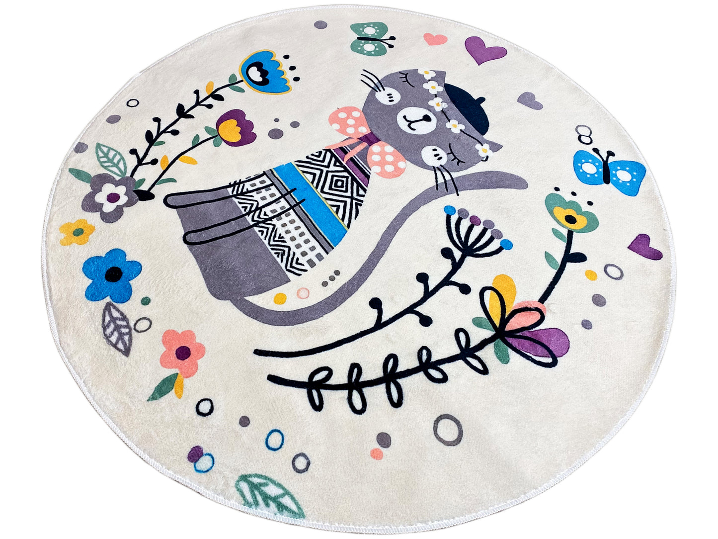 Alfombra infantil redonda Gato, blanco, 160 cm