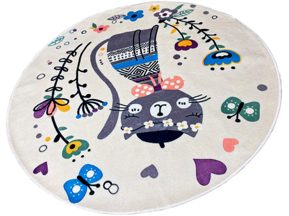 Alfombra infantil redonda Gato, blanco, 160 cm