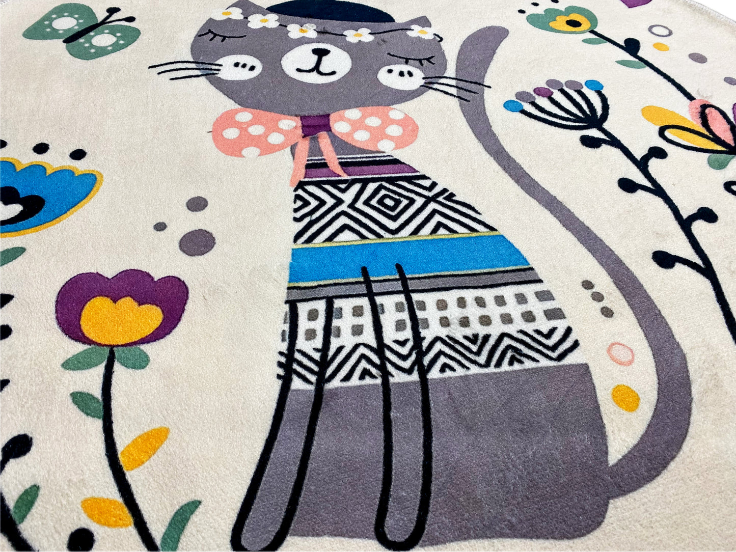 Alfombra infantil redonda Gato, blanco, 160 cm