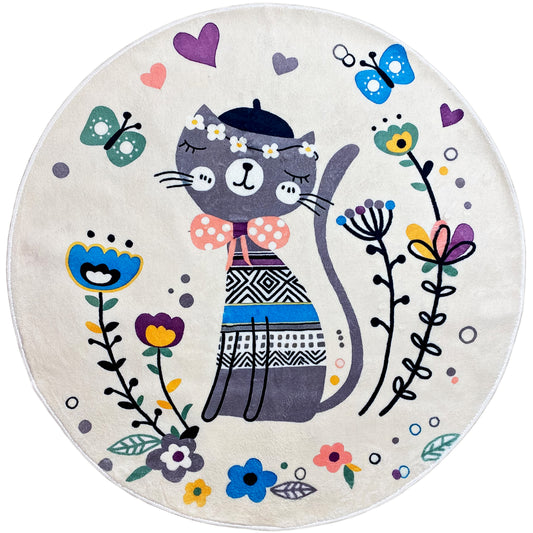 Alfombra infantil redonda Gato, blanco, 160 cm