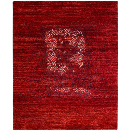 Alfombra roja Gabbeh-Luri con un motivo decorativo de medallón en un diseño claro