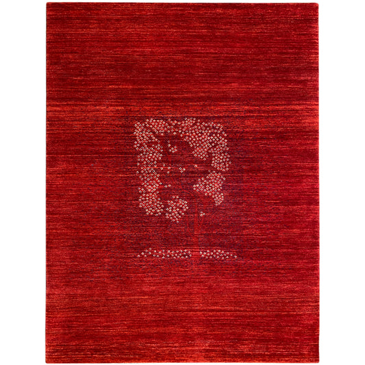 Alfombra Gabbeh-Luri de color marrón rojizo con un motivo de medallón tejido en el centro