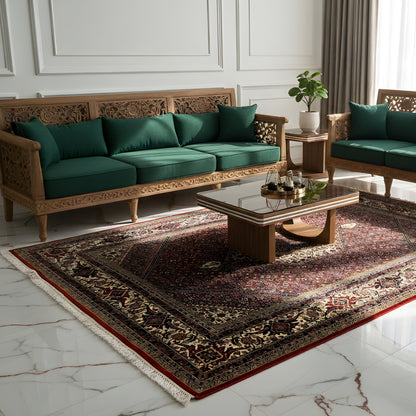 Wohnzimmer Orientalischer Bidjar Teppich rot mit Medaillonmuster – German Carpet Shop
