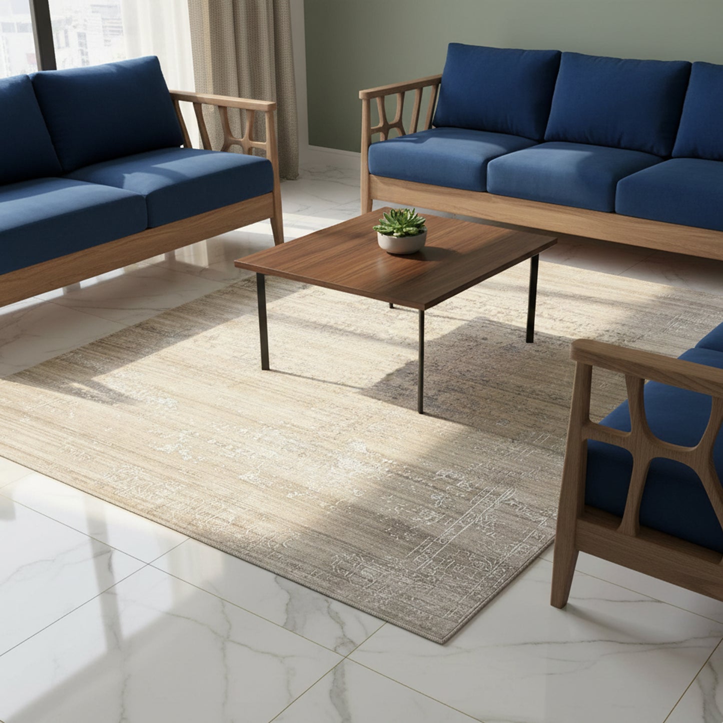 Wohnzimmer Moderner abstrakter Teppich mit leichtem Glanz und Struktur