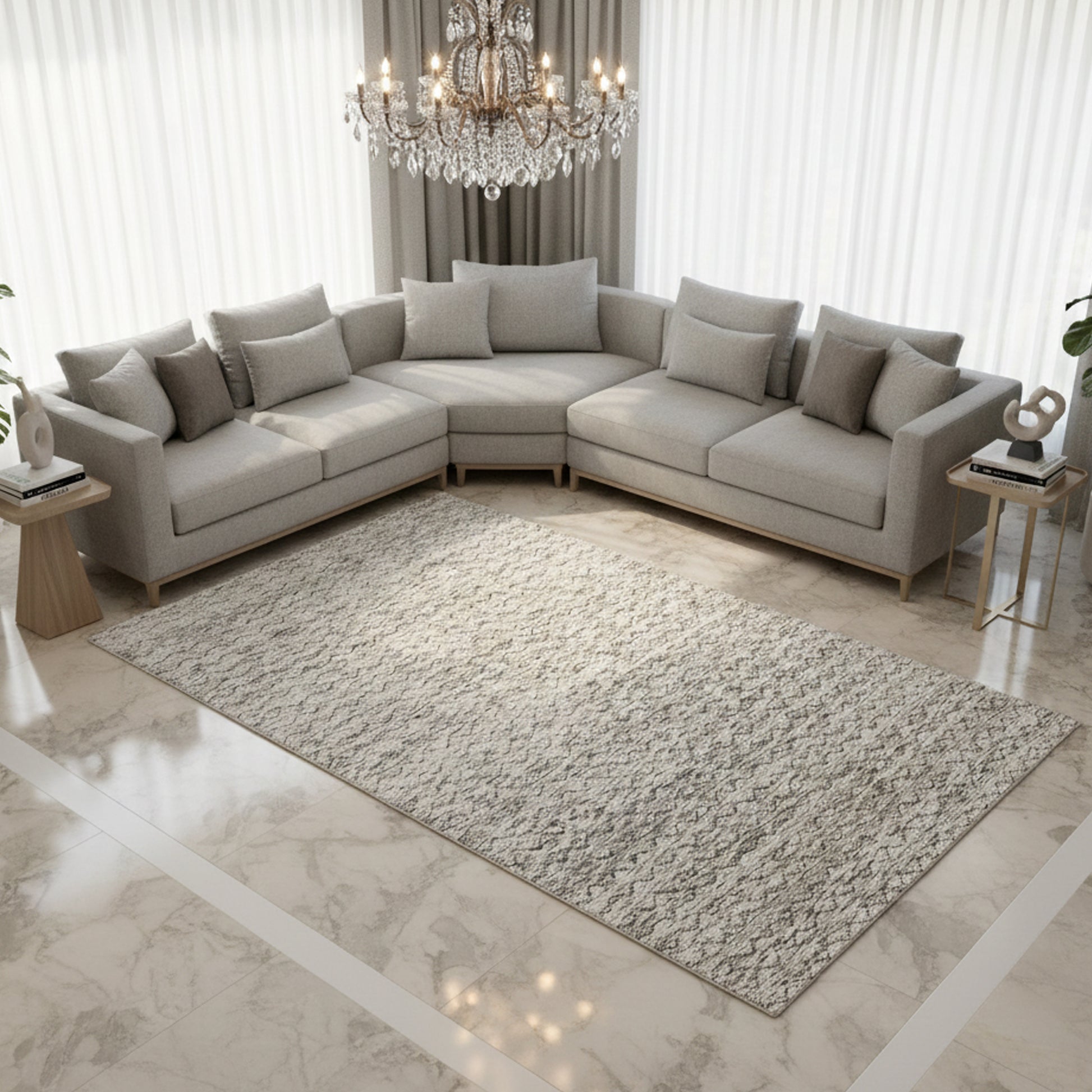 Wohnzimmer Neutraler Berberteppich 270x170 cm in sanften Grautönen