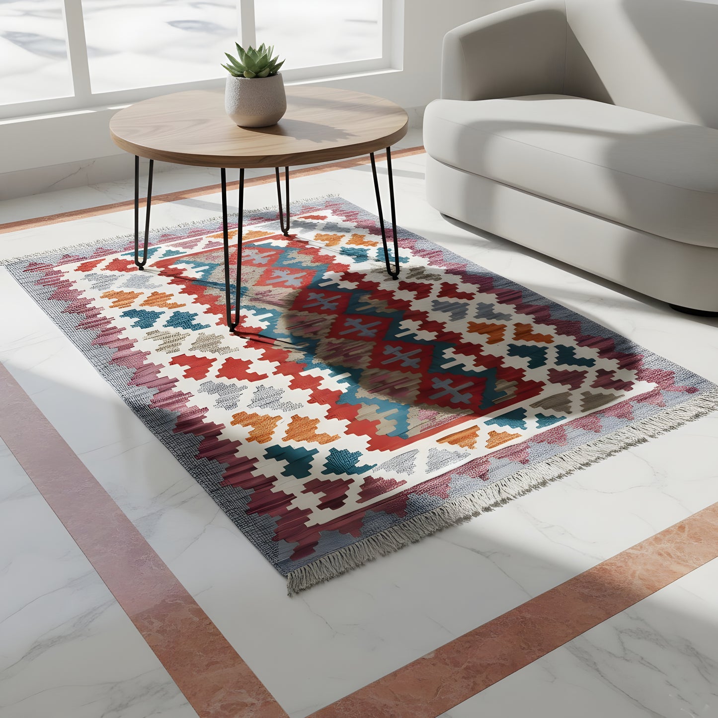 Wohnzimmer Qashqai Kelim Teppich 150x101 cm aus handversponnener Naturwolle