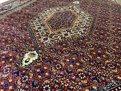 Bidjar Teppich Bordüre ornamental rot dunkelblau creme