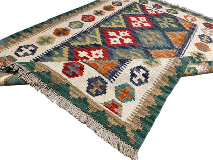 Reversibler Qashqai Kelim Teppich aus ungefärbter Naturwolle