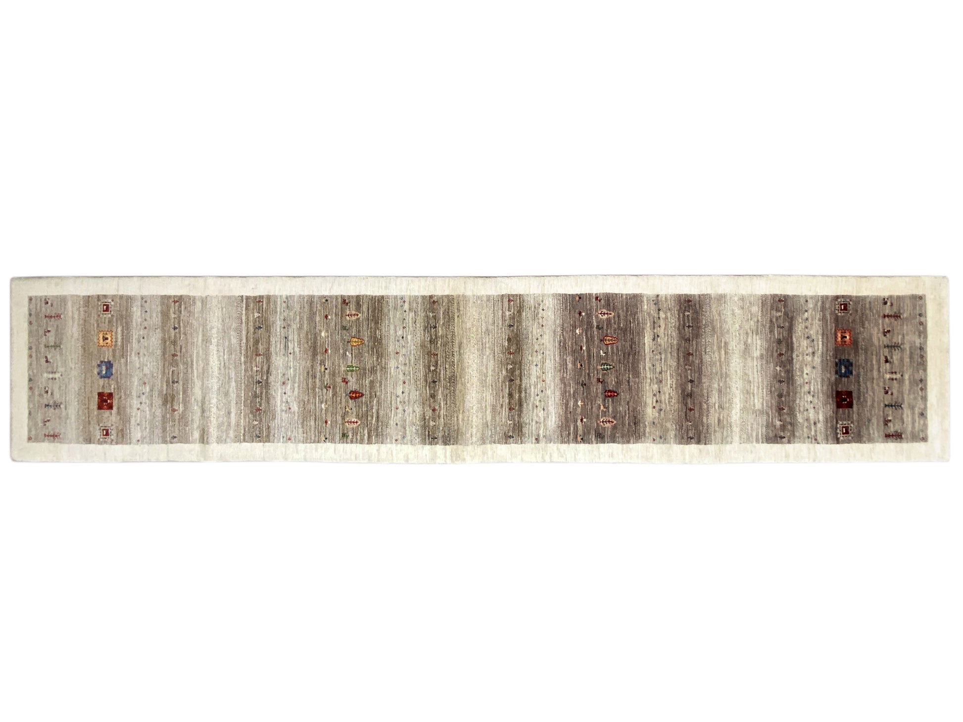 Gabbeh Läufer handgeknüpft mit kleinen Baum-Motiven in Grau