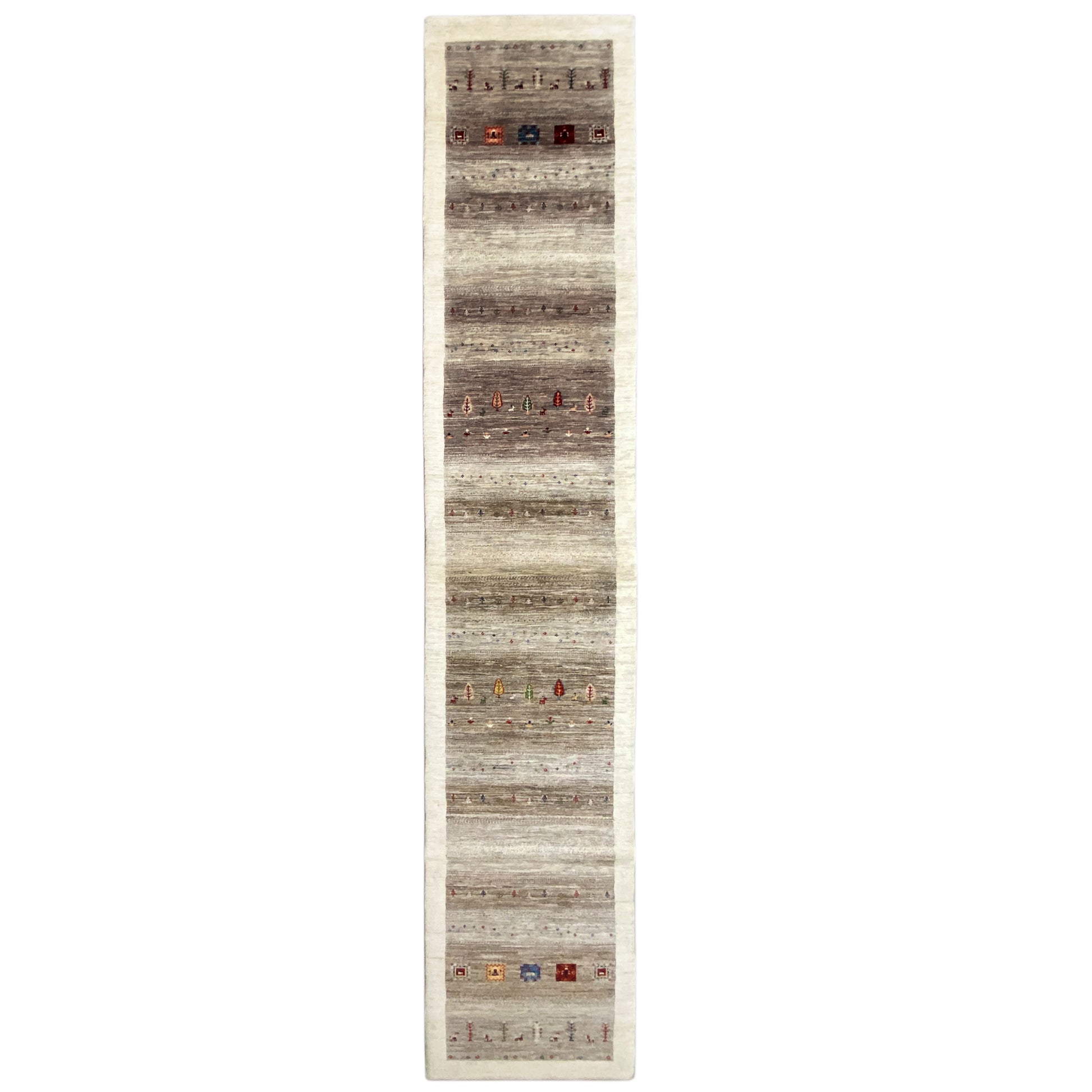 Handgeknüpfter Gabbeh Läufer grau beige 451x87 cm mit feinen Mustern